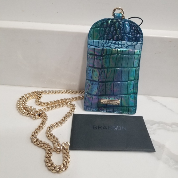 SOLD! NWT!Brahmin Stevie Blue Topaz Croc Embossed Leather ID Card Case Lanyard - Picture 6 of 15